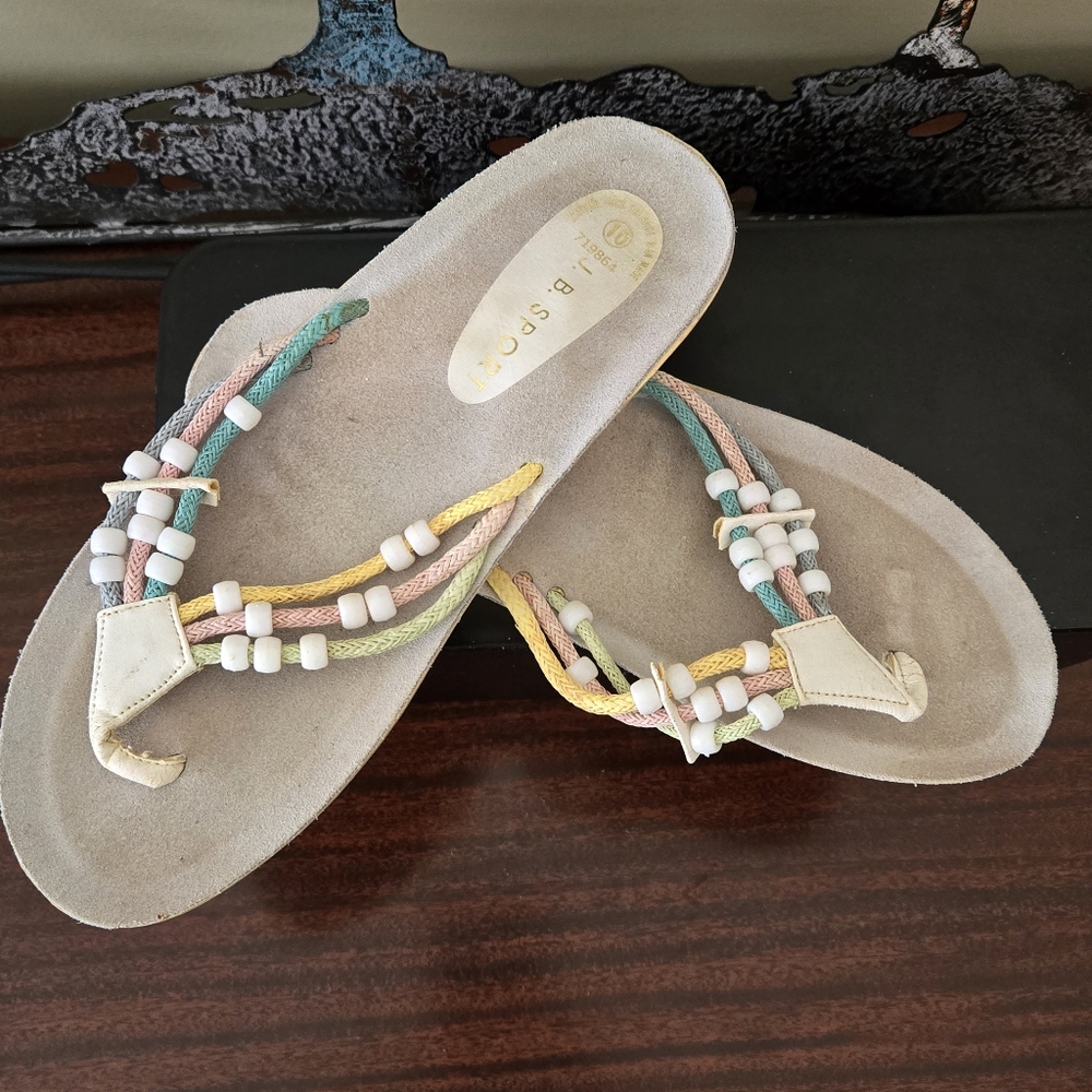 JB Sport Women’s Sandals – Size 10 – Boho Braided Multicolor Cords & Beads